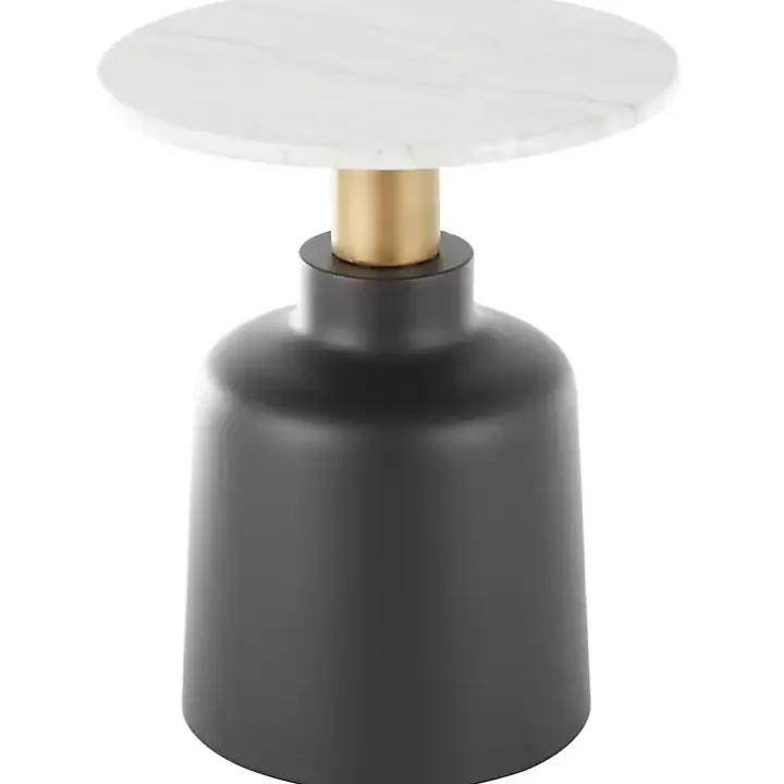 Black Metal & Marble Pedestal Accent Table