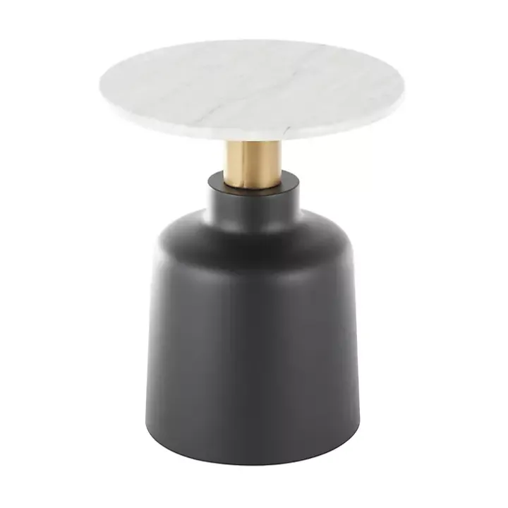 Black Metal & Marble Pedestal Accent Table