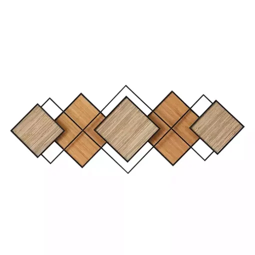 Black Metal and Bamboo Diamond Wall Plaque