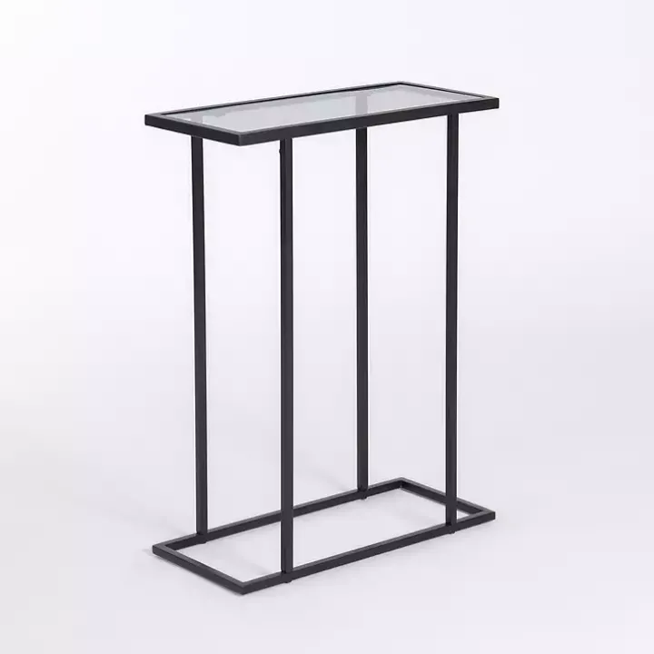Black Metal and Glass Rectangular Accent Table