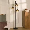 Black Metal and Gold Glass 3-Arm Floor Lamp