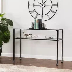 Black Metal and Tempered Glass Console Table
