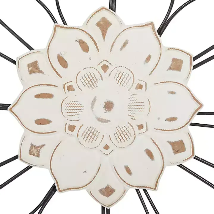 Black Metal and Wood Floral Wall Plaques, Set of 2