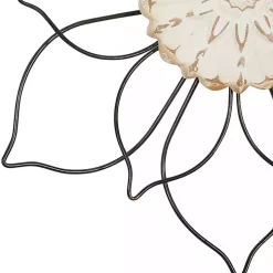 Black Metal and Wood Floral Wall Plaques, Set of 2