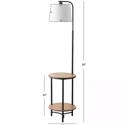 Black Metal Floor Lamp with Wood Shelves