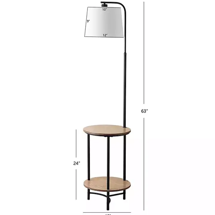 Black Metal Floor Lamp with Wood Shelves