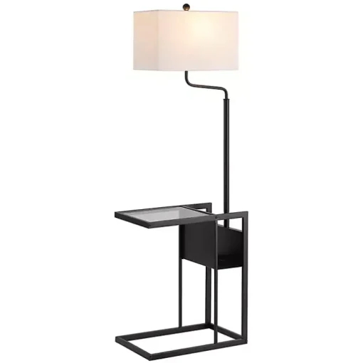 Black Metal Floor Lamp with Glass Tabletop