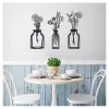 Black Metal Floral Vase Wall Plaques, Set of 3