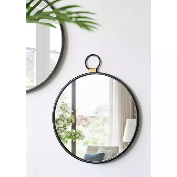 Black Metal Frame Round Loop Wall Mirror