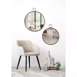 Black Metal Frame Round Loop Wall Mirror
