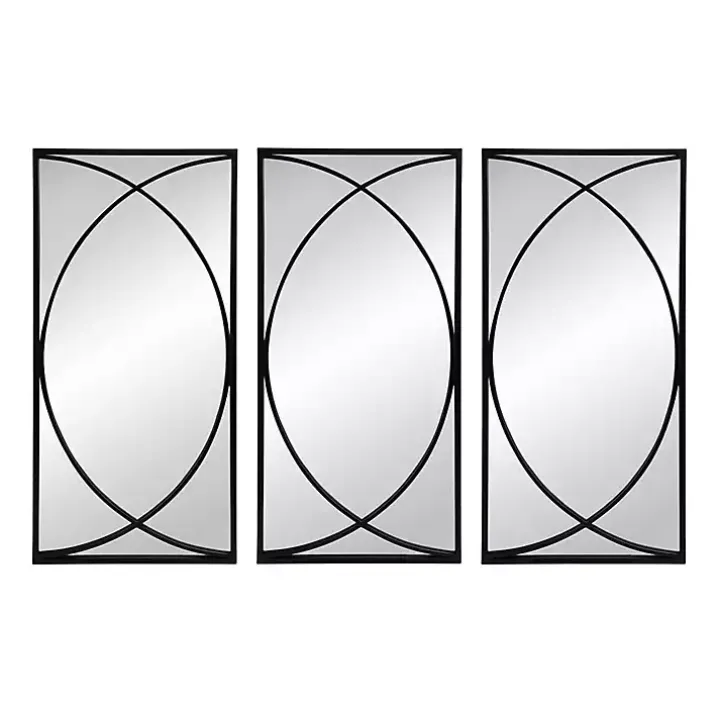 Black Metal Geometric Wall Mirrors, Set of 3