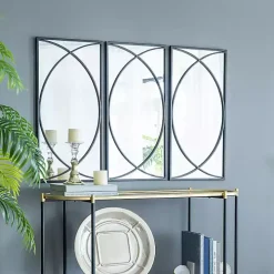 Black Metal Geometric Wall Mirrors, Set of 3