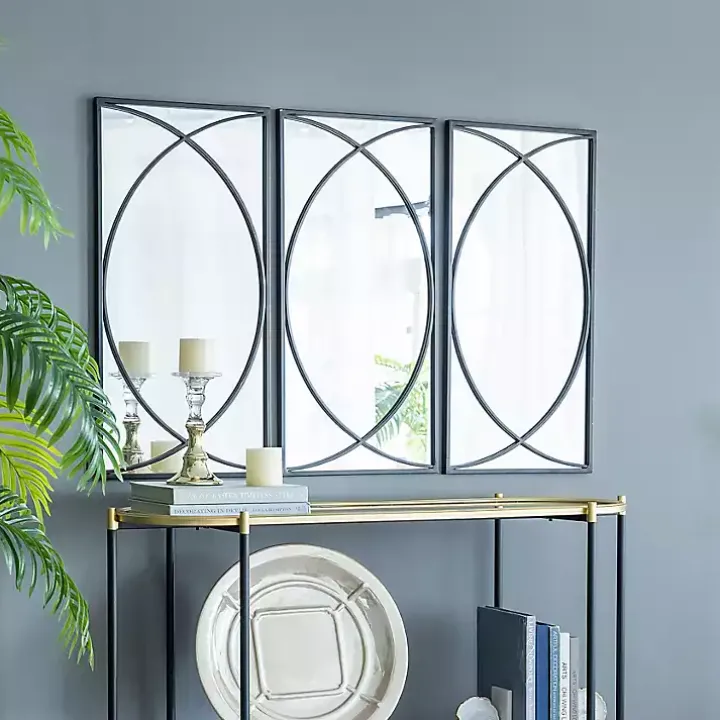 Black Metal Geometric Wall Mirrors, Set of 3