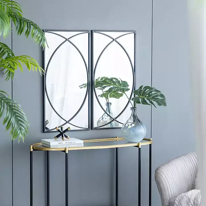Black Metal Geometric Wall Mirrors, Set of 3