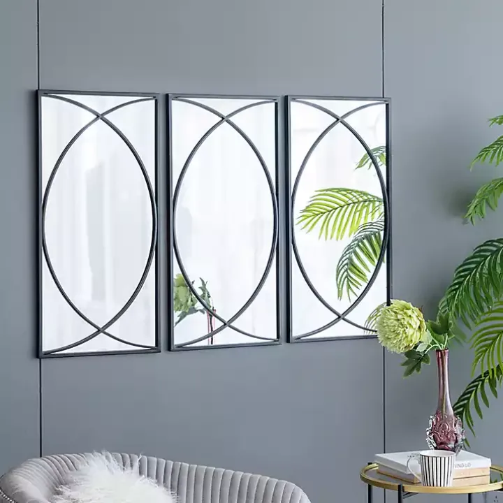 Black Metal Geometric Wall Mirrors, Set of 3
