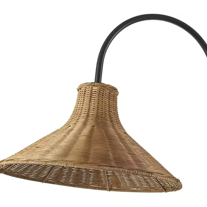 Black Metal Jeri Floor Lamp with Rattan Shade