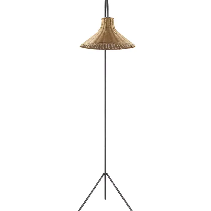 Black Metal Jeri Floor Lamp with Rattan Shade