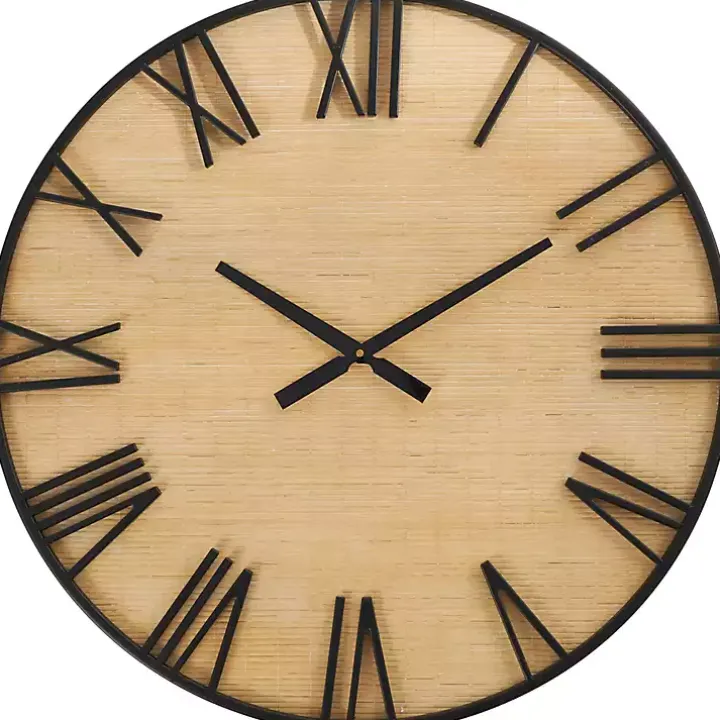 Black Metal Natural Wood Wall Clock