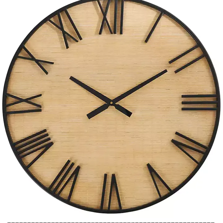 Black Metal Natural Wood Wall Clock