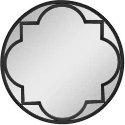 Black Metal Quatrefoil Round Frame Wall Mirror