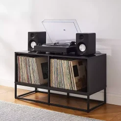Black Metal Record Storage Media Console