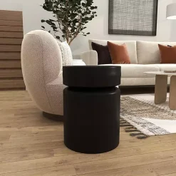 Black Metal Round Drum Accent Table