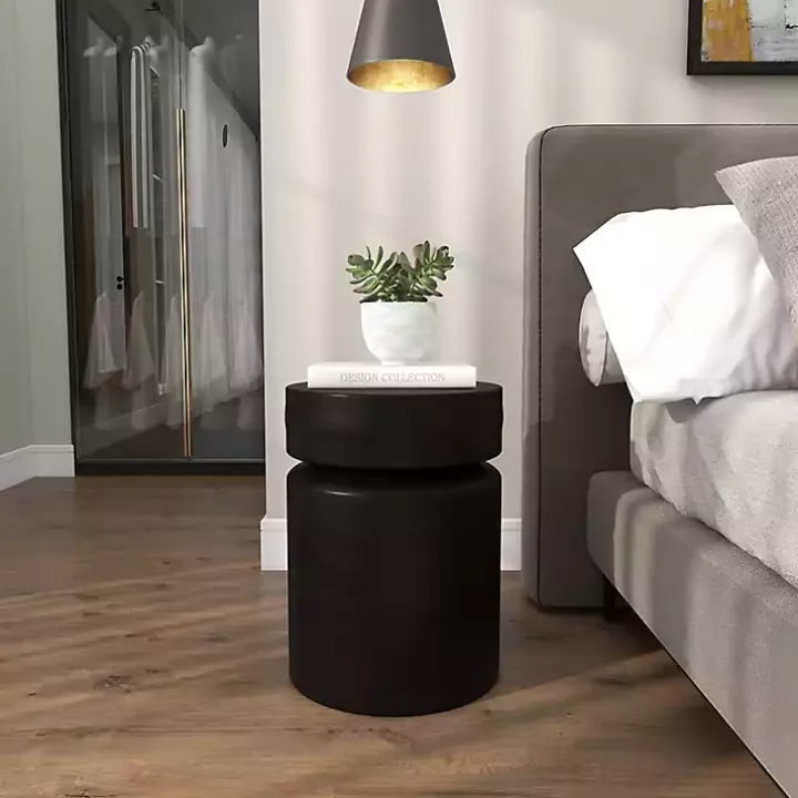 Black Metal Round Drum Accent Table