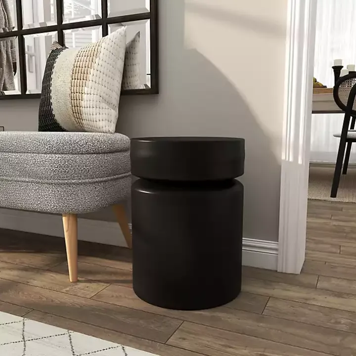 Black Metal Round Drum Accent Table