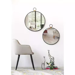 Black Metal Round Top Loop Wall Mirror