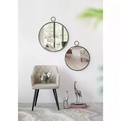Black Metal Round Top Loop Wall Mirror