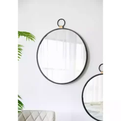 Black Metal Round Top Loop Wall Mirror