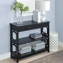 Black Octagon 2-Shelf Console Table