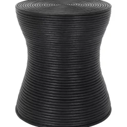 Black Ribbed Rattan Round Accent Table