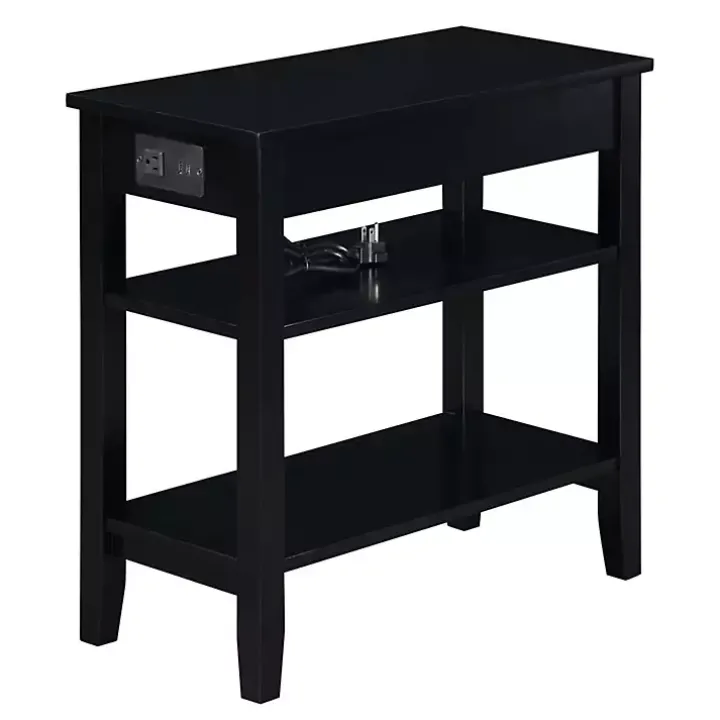 Black 2-Shelf Charging Accent Table