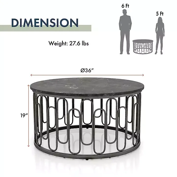 Black Stone and Metal Geometric Coffee Table