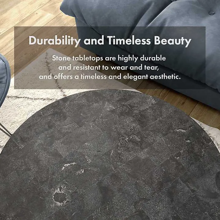 Black Stone and Metal Geometric Coffee Table