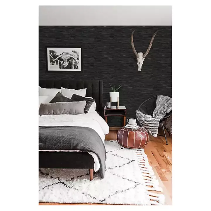 Black Textured Grassweave Peel & Stick Wallpaper