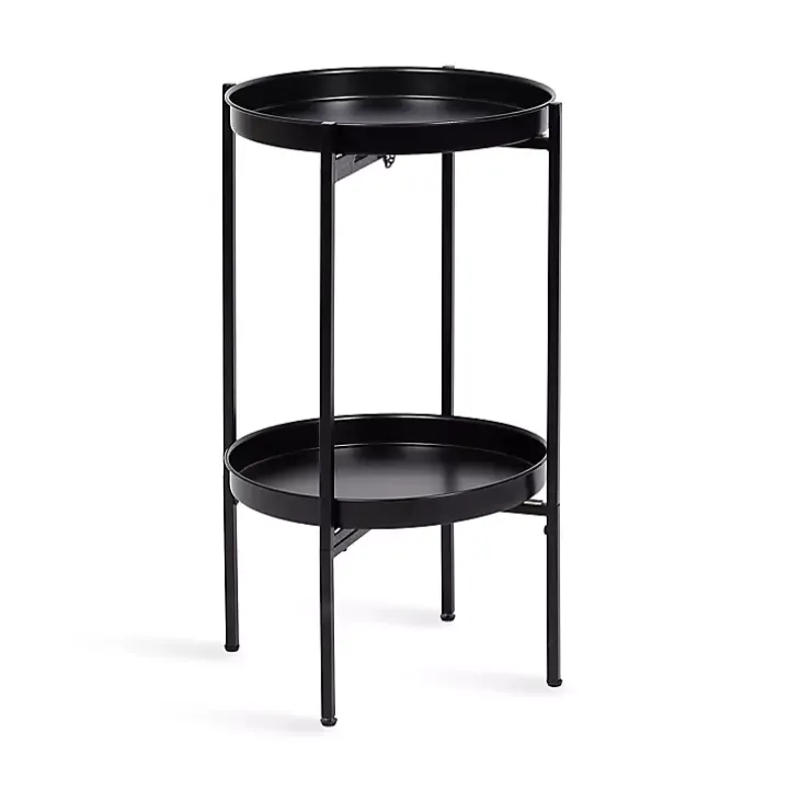 Black 2-Tier Foldable Cienna Accent Table
