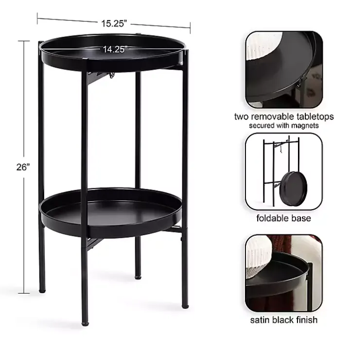Black 2-Tier Foldable Cienna Accent Table