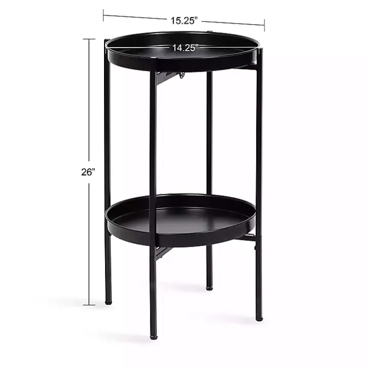 Black 2-Tier Foldable Cienna Accent Table