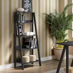 Black 4-Tier Ladder Bookshelf
