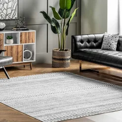 Black Tribal Geometric Washable Area Rug, 8x10