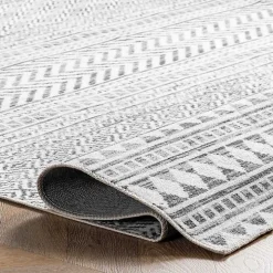 Black Tribal Geometric Washable Area Rug, 8x10