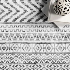 Black Tribal Geometric Washable Area Rug, 8x10
