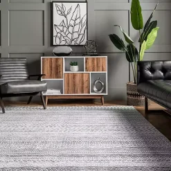 Black Tribal Geometric Washable Area Rug, 8x10