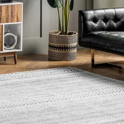 Black Tribal Geometric Washable Area Rug, 8x10