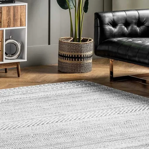 Black Tribal Geometric Washable Area Rug, 8x10
