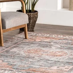 Black Vintage Motif Washable Area Rug, 8x10