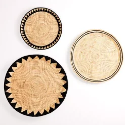 Black Water Hyacinth Basket Wall Plaques, Set of 3