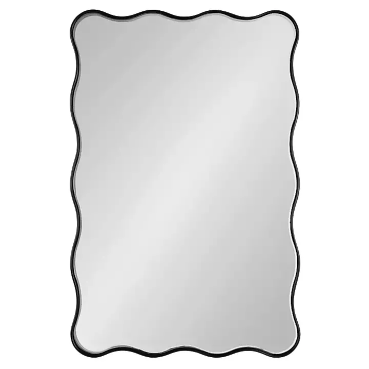 Black Wavy Beveled Rectangular Wall Mirror